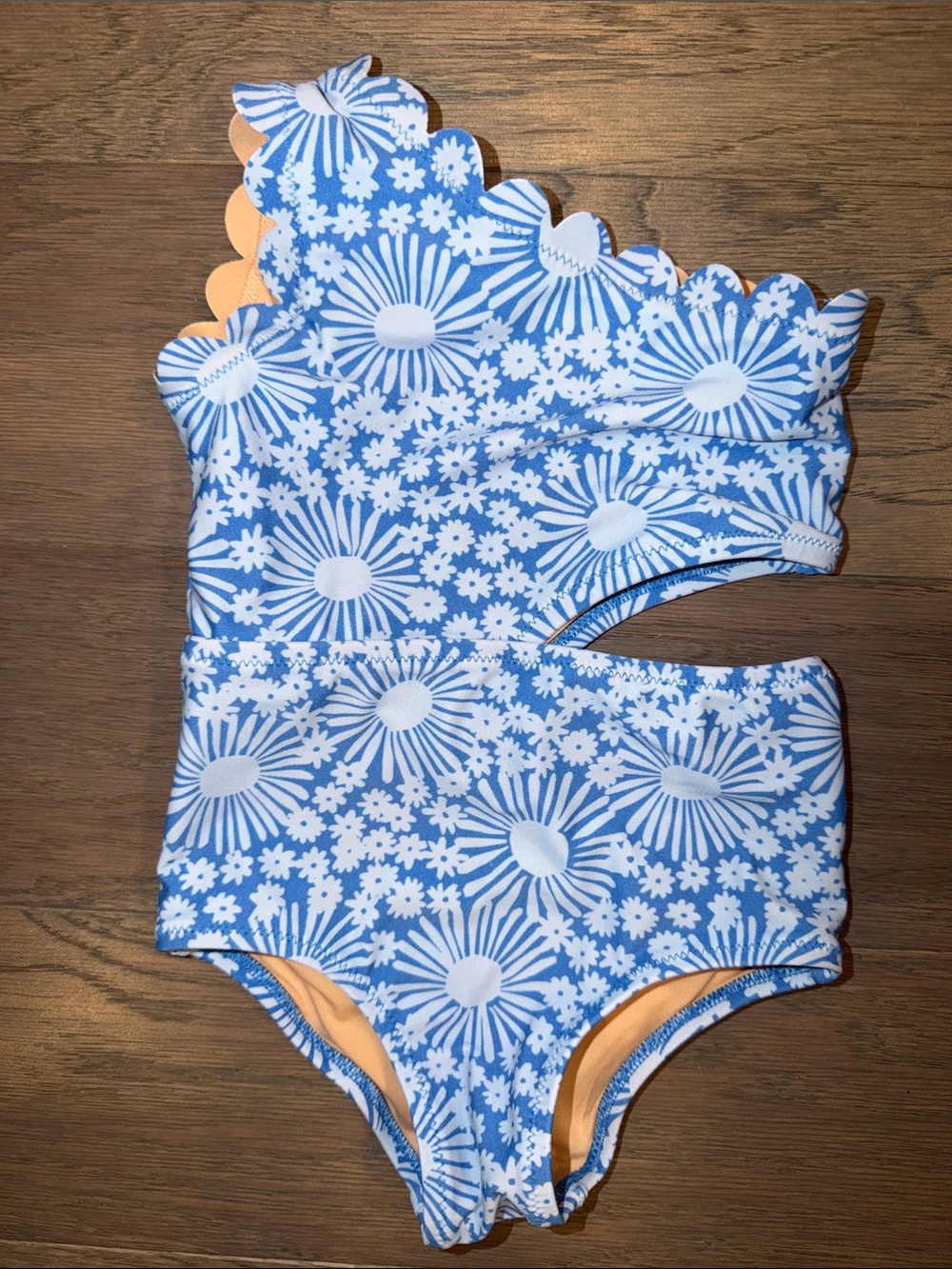 J. Crew Blue and White Daisy One-Piece Swimsuit with Scalloped Edge